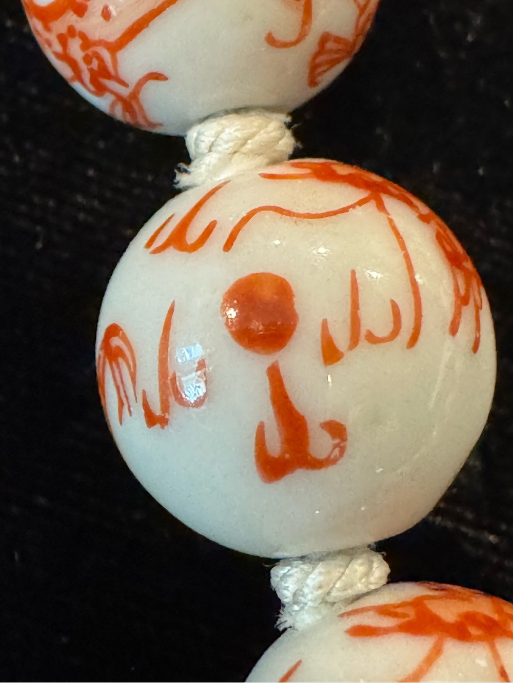 Vintage Chinese Red & White Hand-Knotted Porcelain Beaded Dragon Necklace - Picture 3 of 5